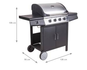 Gasgrill 4 Brenner +1 aus Edelstahl Schwarz - Metall - 56 x 106 x 136 cm