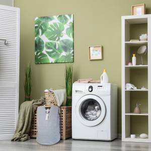 Wäschesack mit Schultergurten Braun - Grau - Weiß - Bambus - Textil - 39 x 65 x 25 cm
