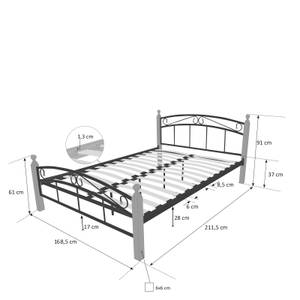 Metallbett mit Lattenrost 604 Schwarz - Metall - 165 x 91 x 215 cm