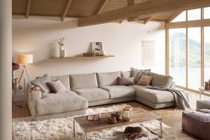 Sofa MADELINE Wohnlandschaft Cord Taupe - Armlehne davorstehend rechts - Longchair davorstehend links