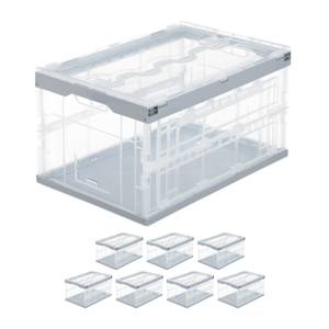 8 x Transparente Transportbox mit Deckel Grau - Kunststoff - 60 x 32 x 40 cm