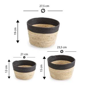 Set de 3 paniers Nati fibre naturelle Noir - Fibres naturelles - 27 x 19 x 27 cm