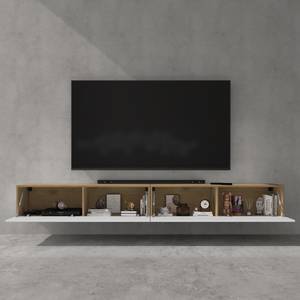 TV Lowboard Fernsehschrank02 Eiche Wotan Dekor - Weiß - Tiefe: 240 cm