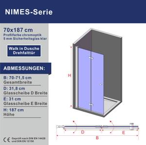 Duschabtrennung Duschwand Glas Falttür Breite: 70 cm