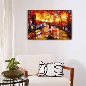 Tableau Lueur de lanterne dans l'allée Rouge - Bois massif - Textile - 90 x 60 x 4 cm