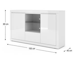 Kommode BELLO BIANCO 150x40x89 Weiß - Holzwerkstoff - Kunststoff - 150 x 89 x 40 cm