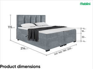 Boxspringbett Antonio Black Grau - 180 x 214 cm - H3