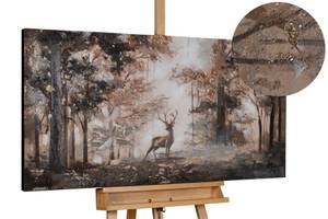 Acrylbild handgemalt Stag in the Brume Braun - Massivholz - Textil - 120 x 60 x 4 cm