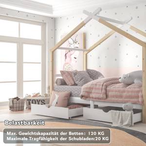 Stauraumbett HomeyⅠ Weiß - Holzwerkstoff - Massivholz - Holzart/Dekor - 96 x 183 x 210 cm