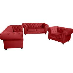 Orleans Sofa 2,5-Sitzer Rot - Textil - Holz teilmassiv - 216 x 77 x 100 cm