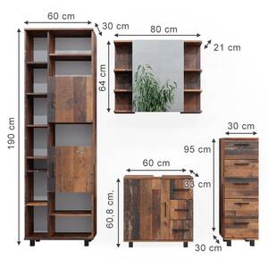 Badmöbelset Ilias 4er Set Eiche Rustikal Dekor - 60 x 60 x 33 cm