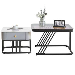 Table basse MARBSunset (lot de 2) Noir - Bois manufacturé - Verre - Métal - 70 x 44 x 70 cm