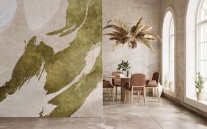 Fototapete Temu Walls by Patel Beige - Braun - Grün - Kunststoff - Textil - 400 x 270 x 0 cm