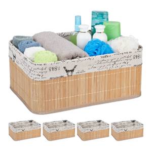 5x Paniers de rangement en bambou motifs Blanc crème - Marron clair