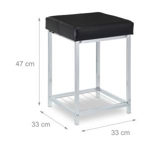 Tabouret rembourré avec étagère Noir - Argenté - Métal - Matière plastique - 33 x 47 x 33 cm