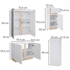 Badmöbelset Gloria 4er Set Braun - Weiß - Holz teilmassiv - 70 x 55 x 35 cm