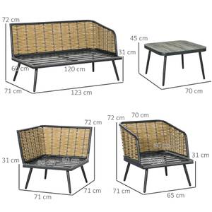 Gartensofa-Set (5-tlg.) 860-267V00SD Schwarz - Braun - Grau - Polyrattan - 71 x 72 x 123 cm