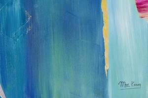 Tableau peint Somewhere in Wonderland Bleu - Bois massif - Textile - 80 x 80 x 4 cm