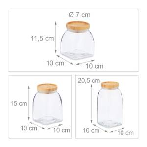 Vorratsgläser 3er Set Braun - Bambus - Glas - Kunststoff - 10 x 21 x 10 cm