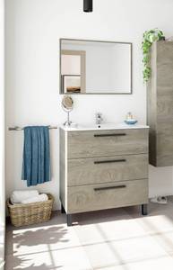 Waschtischunterschrank mit Spiegel Braun - Holzwerkstoff - 45 x 86 x 80 cm