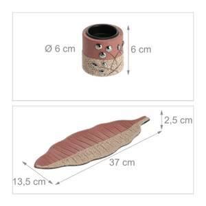 Teelichthalter Set mit Steinen Braun - Rot - Holzwerkstoff - Stein - 37 x 8 x 14 cm