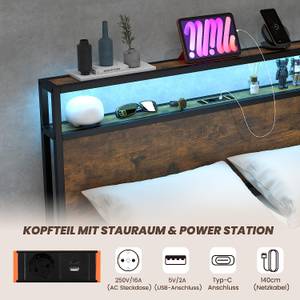 Stauraumbett mit LED Beleuchtung Braun - Metall - 144 x 102 x 216 cm