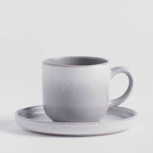 Tasse mit Untertasse Thennara Grau - Keramik - Stein - 15 x 8 x 15 cm