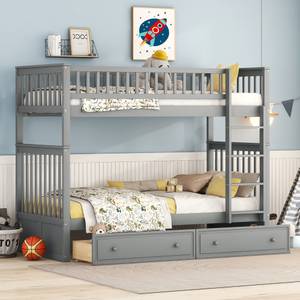 Etagenbett Kinderbett Aura Ⅲ Grau - Holzwerkstoff - Metall - Massivholz - 95 x 160 x 205 cm