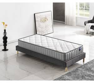 Bett + Naturlatexmatratze 90x190cm Grau - Naturfaser - 90 x 50 x 190 cm