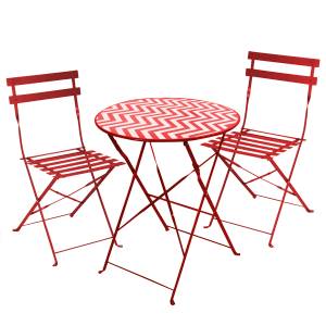 Tisch + 2 Stühle Zigzag Beerenfarbe Rot - Metall - 97 x 16 x 61 cm