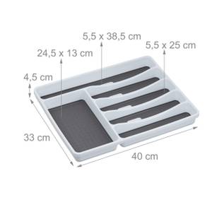 Besteckkasten für Schubladen Grau - Weiß - Kunststoff - 33 x 5 x 40 cm