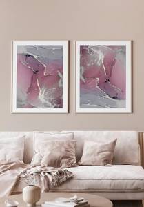 Echtes Silber Aquarell Rosen Poster Set Papier - 70 x 50 x 70 cm