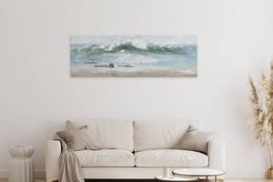 Acrylbild handgemalt Vamos a la Playa Blau - Weiß - Massivholz - Textil - 150 x 50 x 4 cm