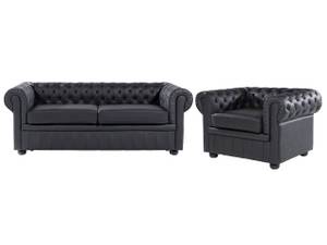 Canapé chesterfield CHESTERFIELD Noir - Marron - 195 x 70 x 90 cm - Cuir véritable