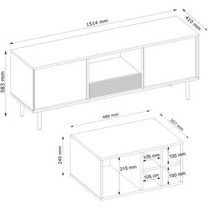 LOFTY TV-Lowboard Weineinlage Schwarz - Eiche Dekor