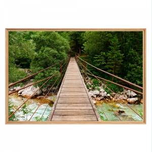 Tableau mural mat encadré pont en bois Vert - Bois manufacturé - 65 x 97 x 3 cm