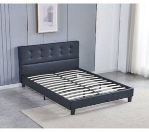 Bett aus schwarzem Kunstleder 140x190cm Schwarz - Naturfaser - 140 x 90 x 190 cm