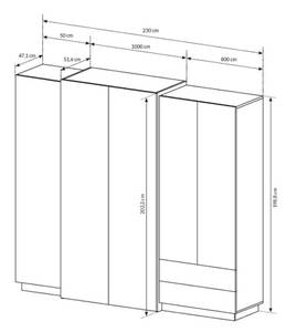 Kleiderschrank 3D Weiß - Holzwerkstoff - 230 x 201 x 51 cm