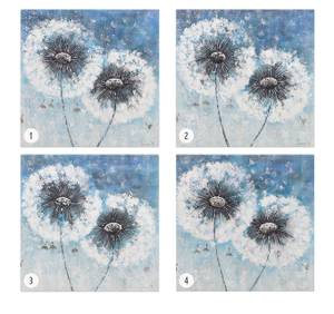 Acrylbild handgemalt Pompon Flowers Blau - Weiß - Massivholz - Textil - Holz teilmassiv - 80 x 80 x 4 cm