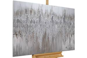 Acrylbild handgemalt Argentic Loom Grau - Silber - Massivholz - Textil - 120 x 80 x 4 cm