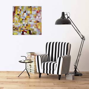 Tableau peint Patchwork de Pastel Jaune - Bois massif - Textile - 80 x 80 x 4 cm