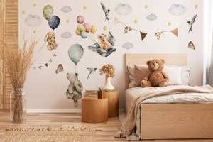 Autocollant Ballons Nuages Animaux Beige - Bleu - Vert - Papier - 120 x 60 x 60 cm