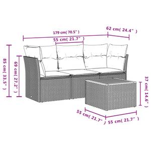 Gartensitzgruppe K718(4-tlg) Schwarz - Massivholz - 69 x 62 x 62 cm