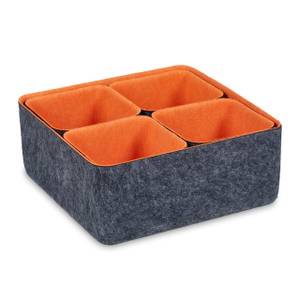 Schubladen Organizer 5er Set Grau - Orange - Textil - 25 x 11 x 25 cm