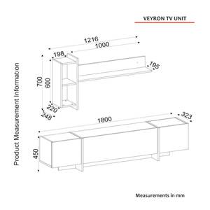 Wohnwand Veyron Weiß Schwarz Marmoroptik Schwarz - Weiß - Holzwerkstoff - 180 x 45 x 32 cm