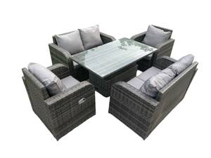 Rattan Gartenmöbel Set Sofa 6-Sitzer Grau - Polyrattan - Stein - 68 x 68 x 140 cm