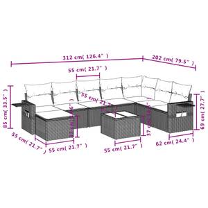 Gartensitzgruppe K5256(9-tlg) Schwarz - Massivholz - 69 x 62 x 55 cm