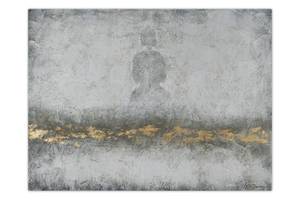 Bild handgemalt Silhouette an der Wand Gold - Grau - Massivholz - Textil - 100 x 75 x 4 cm