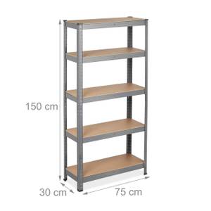 Schwerlastregal mit 5 Ebenen Schwarz - Grau - Hellbraun