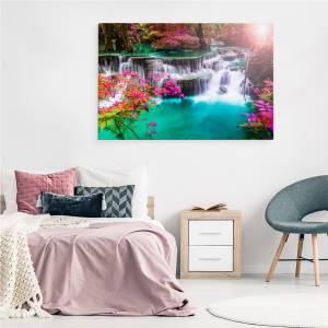 Leinwandbild WASSERFALL Wald Natur 3D 70 x 50 x 50 cm